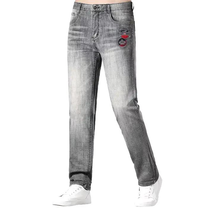 Nouveau été hommes gris jean décontracté droit mince Stretch coton Denim Bruce & Shark classique taille moyenne