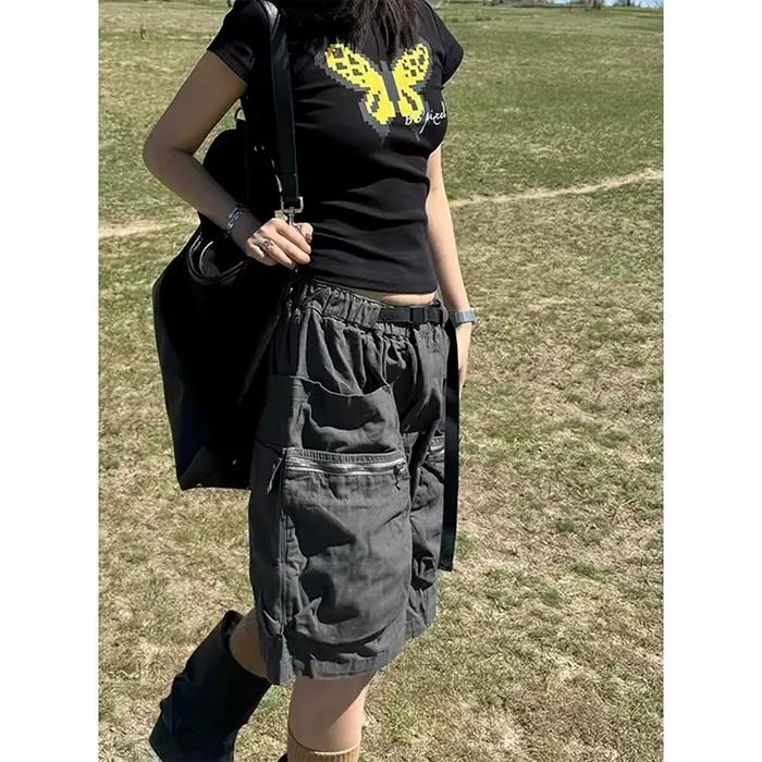 Jean ample rétro taille haute en denim noir style Y2K années 2000 pour femme