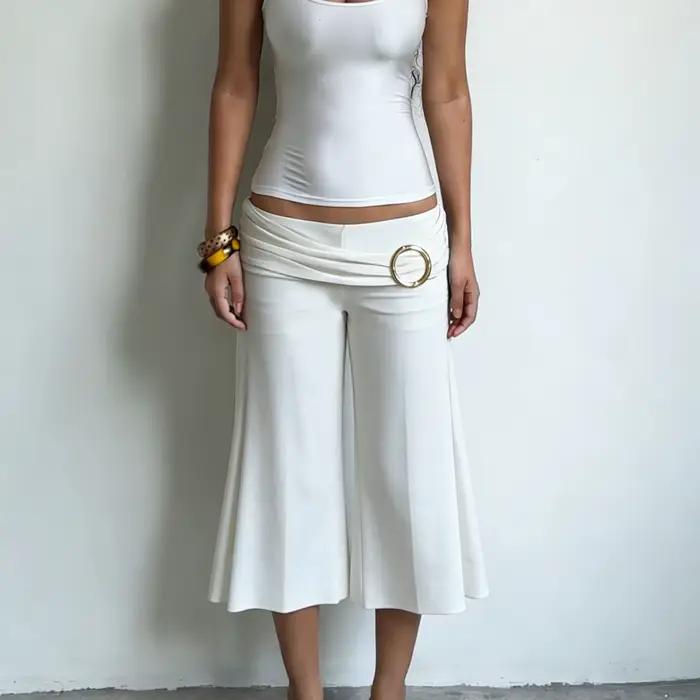Pantalon taille basse évasé sept pouces pour femme