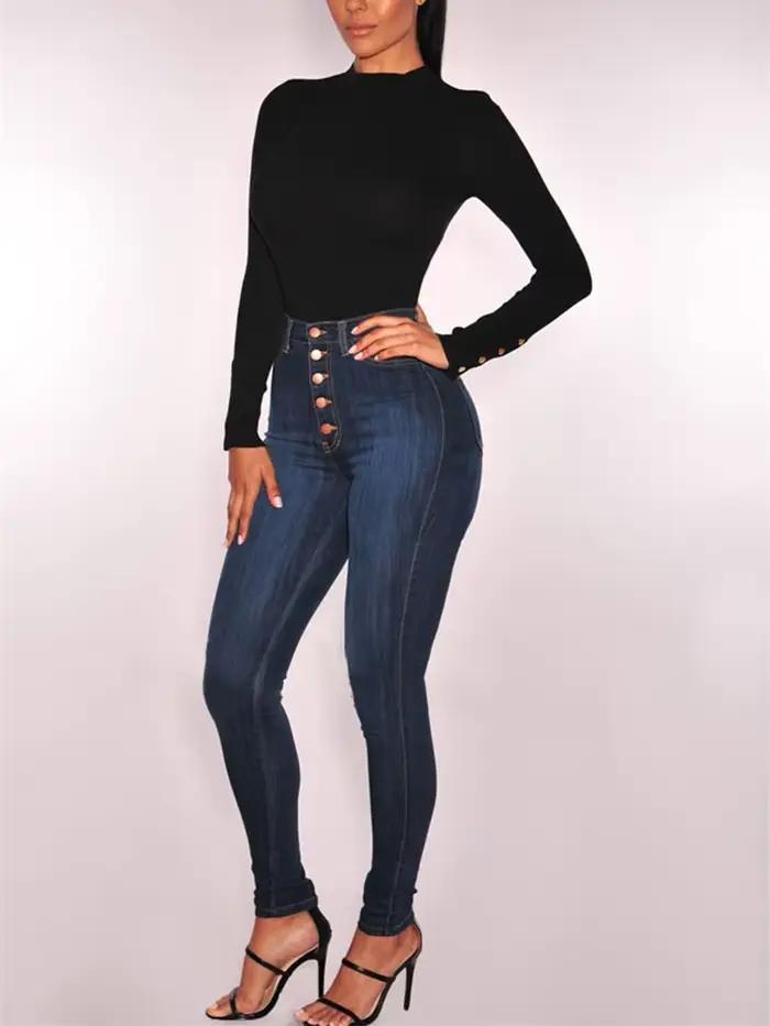 Jean skinny taille haute élastique pour femme