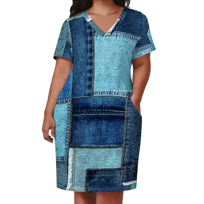 Robe imprimée en jean grande taille pour femmes