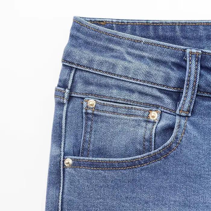 Jean femme basique tout-Match minceur Denim pantalon mode bouton en métal taille haute
