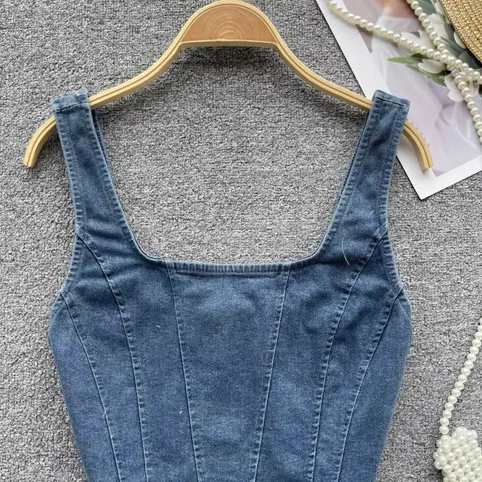 Débardeur en Denim à Fermeture Éclair pour Femme