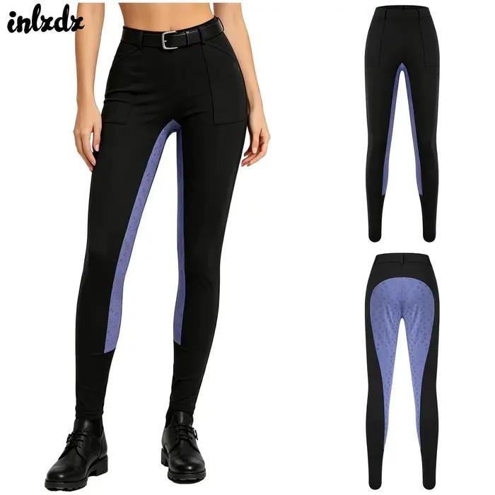 Pantalon d'équitation pour femmes avec siège en silicone, poches avant, design patchwork batik, idéal pour entraînement et compétitions équestres
