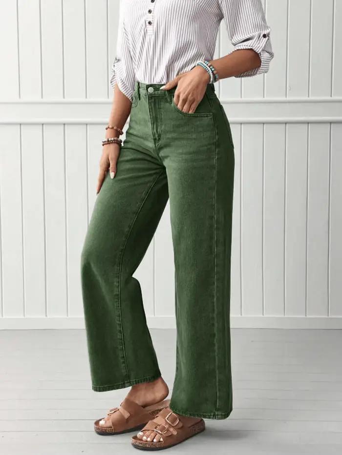Jean vert chic à jambe droite pour femme – Pantalon