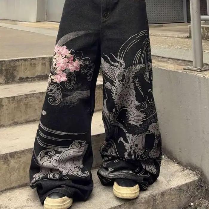 Jean brodé super large Y2K vintage populaire pour homme