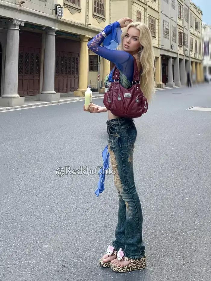 REDDACHiC jean slim taille basse pour femmes Vintage en détresse trous détruit extensible Denim botte coupe pantalon Y2k Gyaru Streetwear