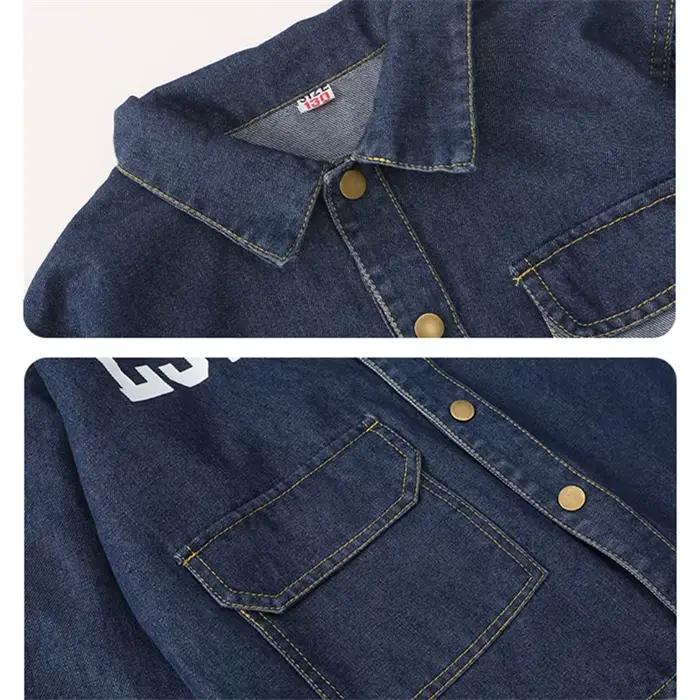 Kids Retro Dark Blue Denim Jacket Coat with Letters For Teens Boy Harajuku Streetwear Clothing Children Casual Jeans Outfit
