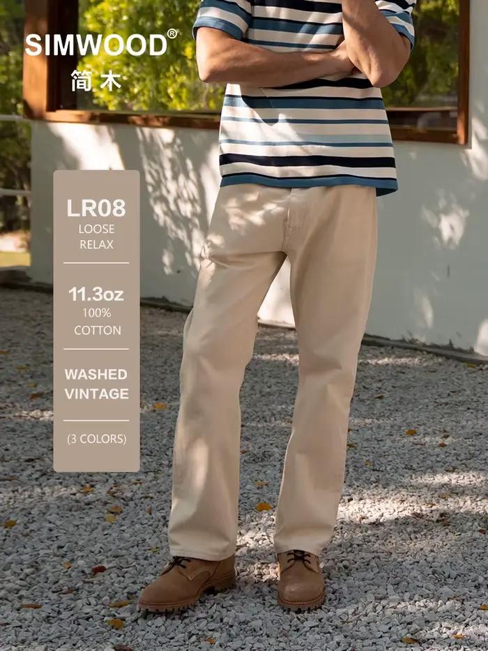 SIMWOOD Nouvelle Collection Printemps 2026 – Jean Vintage Délavé Coupe Ample et Décontractée 11.3oz pour Homme Grande Taille