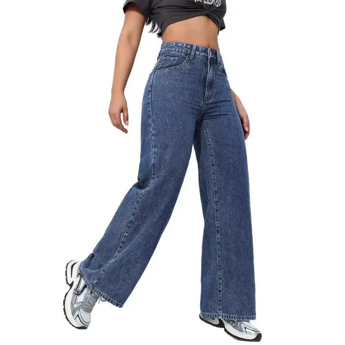 Jean large américain délavé bywindto pour femmes printemps été coupe droite polyester ajustement lâche occasions spéciales
