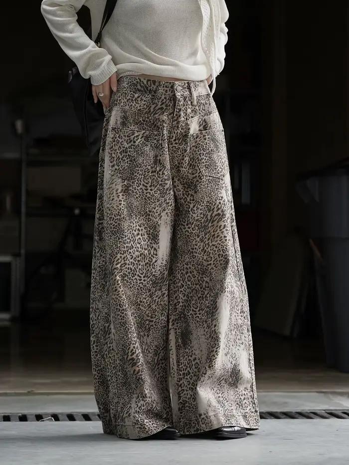 Jean à jambes larges imprimé léopard sauvage rétro tendance
