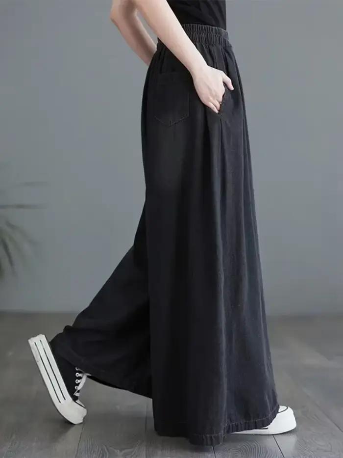 Pantalon en Denim relaxant à jambes larges pour femmes