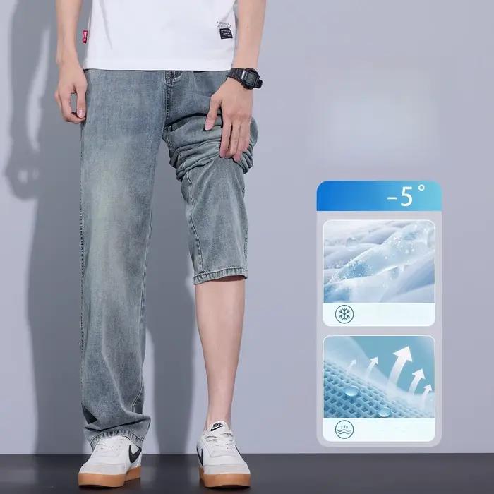 Jeans d'été ultra-fins homme en Lyocell coupe droite ample style Y2K décontracté chic pantalon en soie glacée occassions quotidiennes printemps été