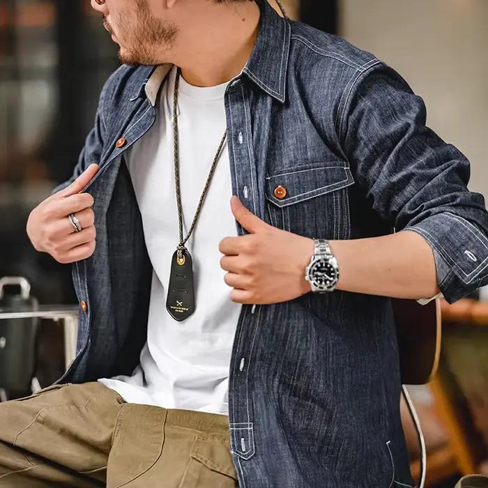 Maden-Chemises en jean denim vintage pour hommes
