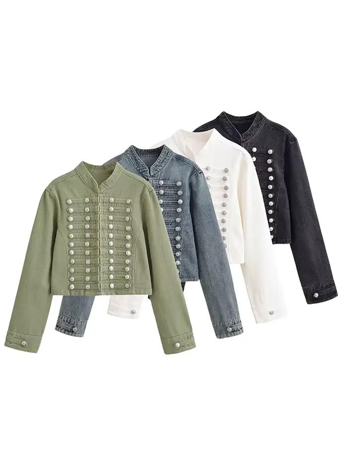 Veste en jean militaire Y2K pour femme