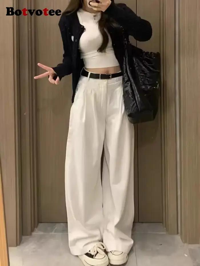 Botvotee été blanc jean pour femmes jambe large taille haute pantalon en Denim droit élégant décontracté femme