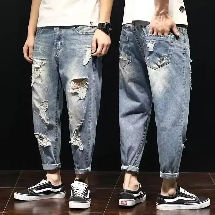 Jean en denim fin à trous pour homme
