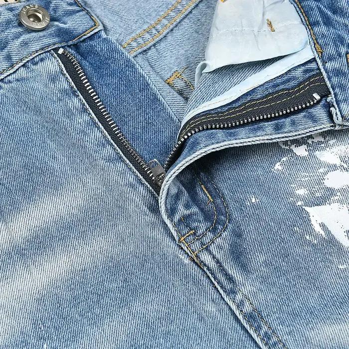 Jean Baggy noir délavé peint à l'encre de rue pour hommes pantalon en Denim droit Vintage ample décontracté
