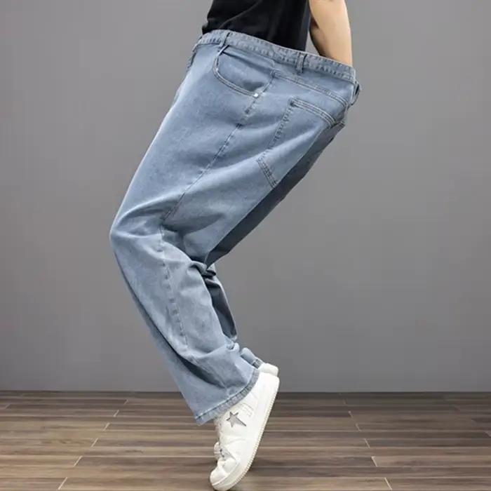 Pantalon homme jean 8XL bleu ciel bleu large jambe confortable grandes tailles denim polyvalent occasions diverses