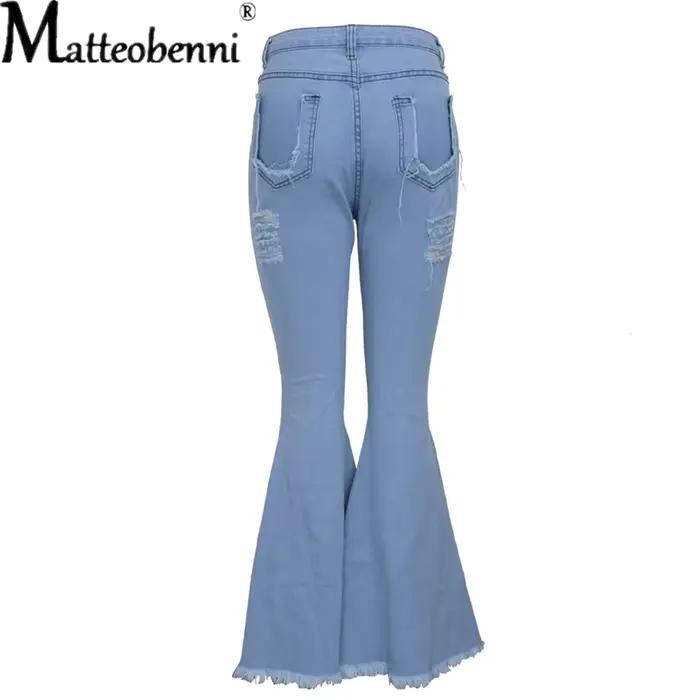 Jeans déchirés femmes Matteobenni style vintage coupe évasée élastique pour automne hiver occassions variées