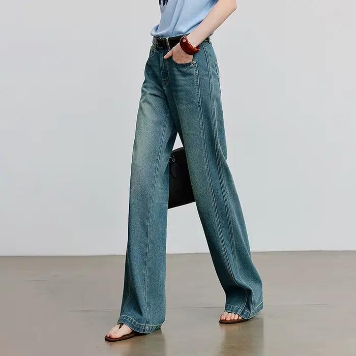 TOYOUTH femmes Denim Jean 2025 printemps nouveau acétate bouffée épissage jambe large