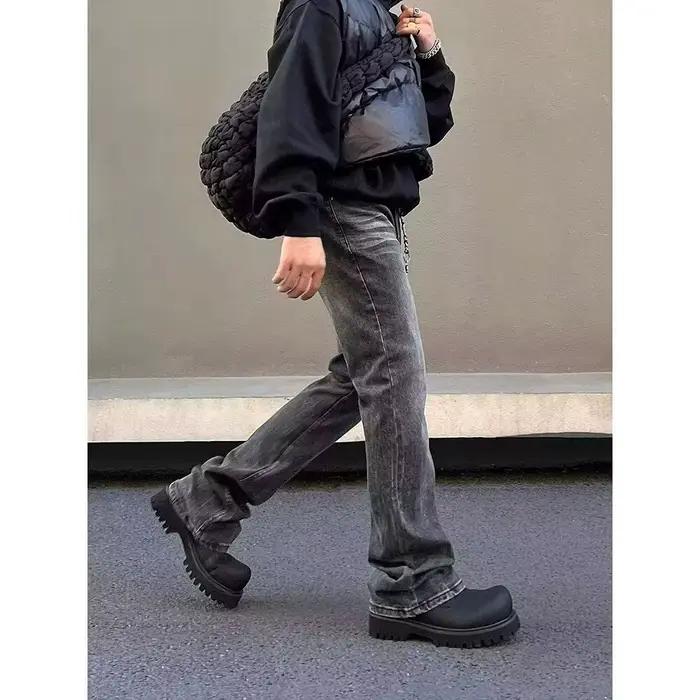 Jean noir délavé de rue américaine pour hommes