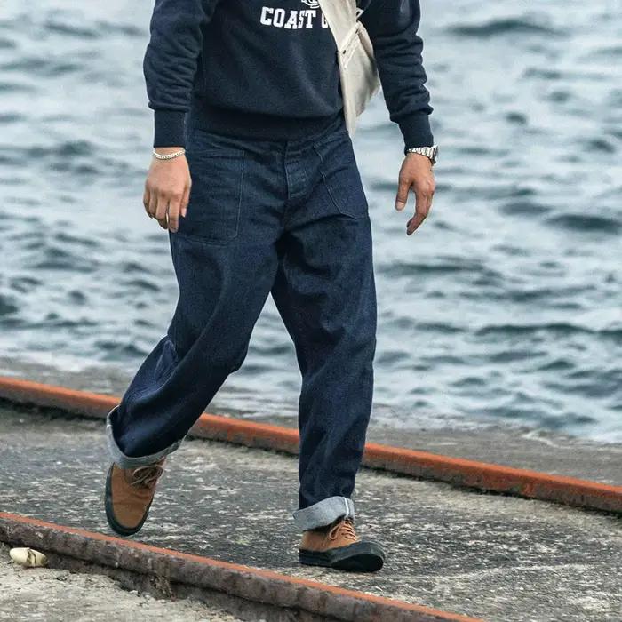 Salopette Vintage en Denim Bronson 1917 Bleu Marine pour Homme Occasions Quotidiennes Taille Haut Couleur Bleu Marine Polyester Finition Enduite Fermeture Bouton Volant Tailles Disponibles