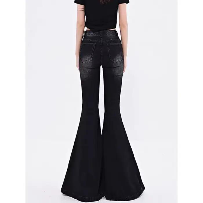 ZHIZOU femmes académique Goblin Core Harajuku Y2K taille basse dentelle jean Abi Denim Flare pantalon cloche-bas Vintage Y2k Goth Gyaru Kpop