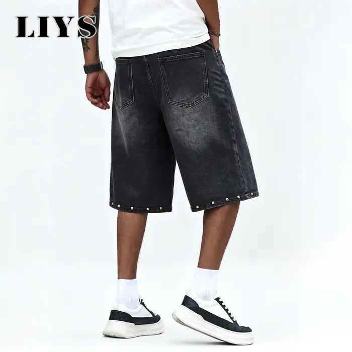 LIYS Jean Jorts Vintage Noir à Rivets Coupe Large pour Homme – Style Y2K Tendance