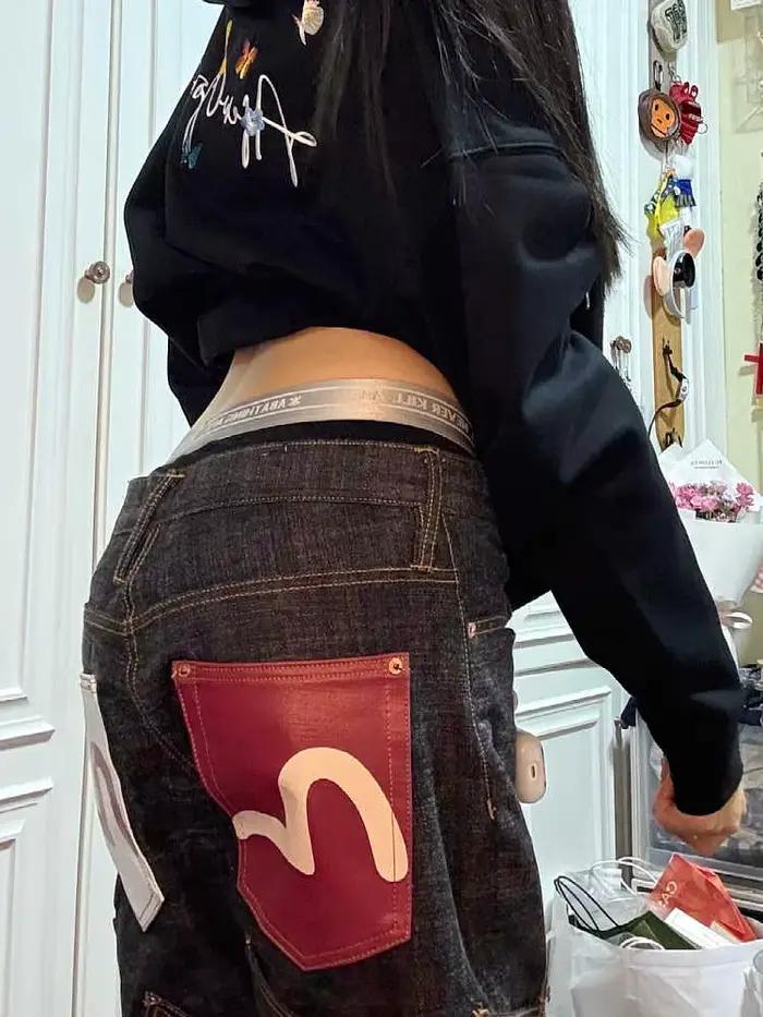 Jean Cargo Baggy pour femmes Abi Y2k Streetwear japonais Hip-pop Goblin Core Cyber Punk Pantalon