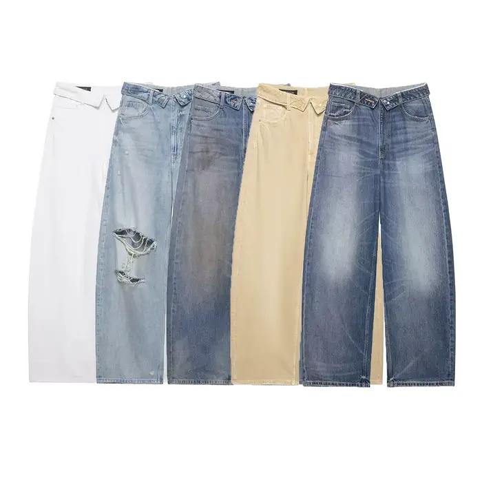 Jean décontracté polyvalent rétro taille haute à jambe large