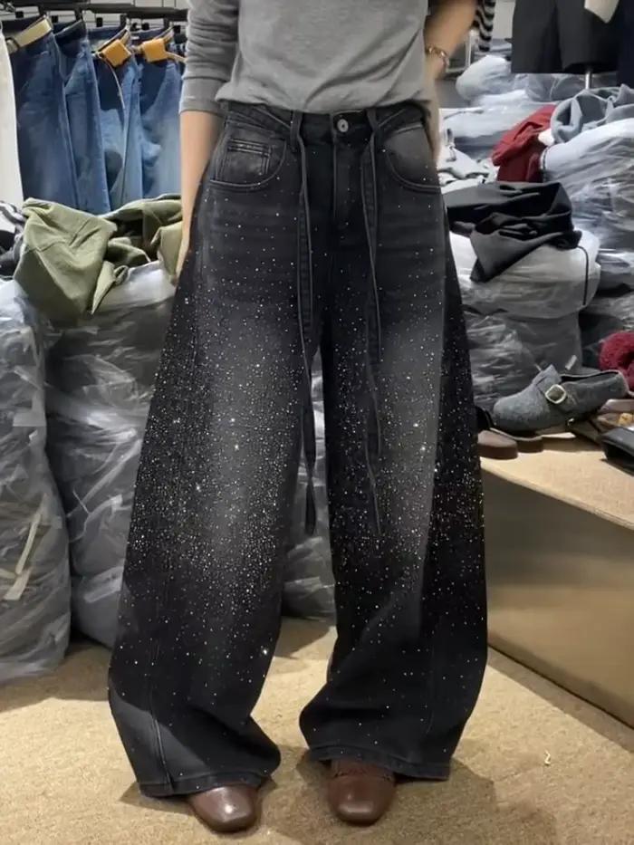 Pantalon en Denim à strass scintillants pour femmes
