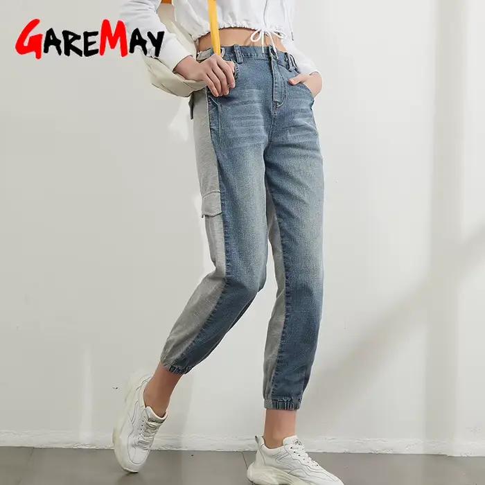 Jean cargo taille haute pour femme