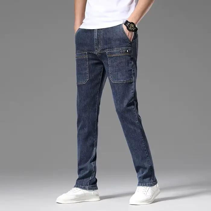 Jean Slim en Denim à 6 Poches Homme Style Patchwork Polyvalent Nouvelle Collection 2024 Occasions Spéciales