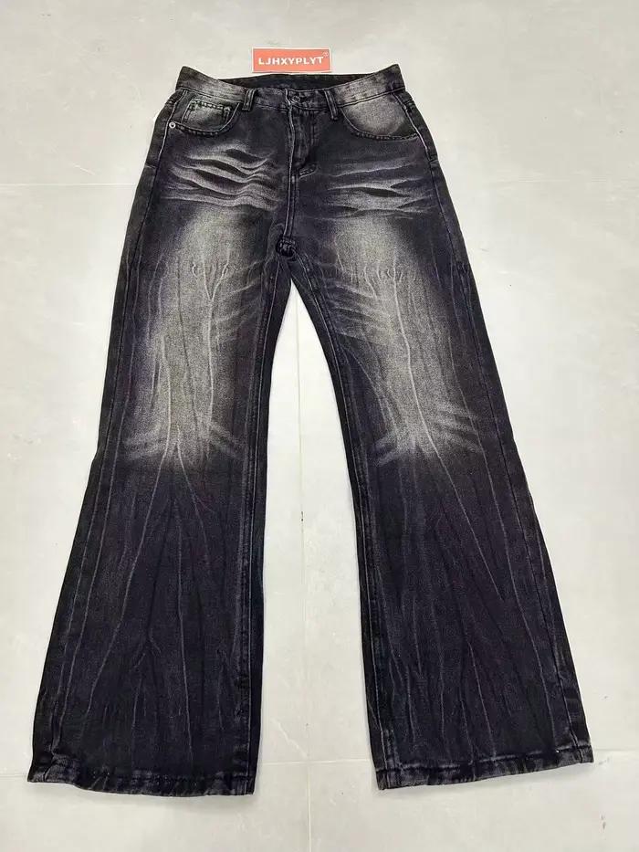 Jean noir rétro pour homme à motif moustaches de chat