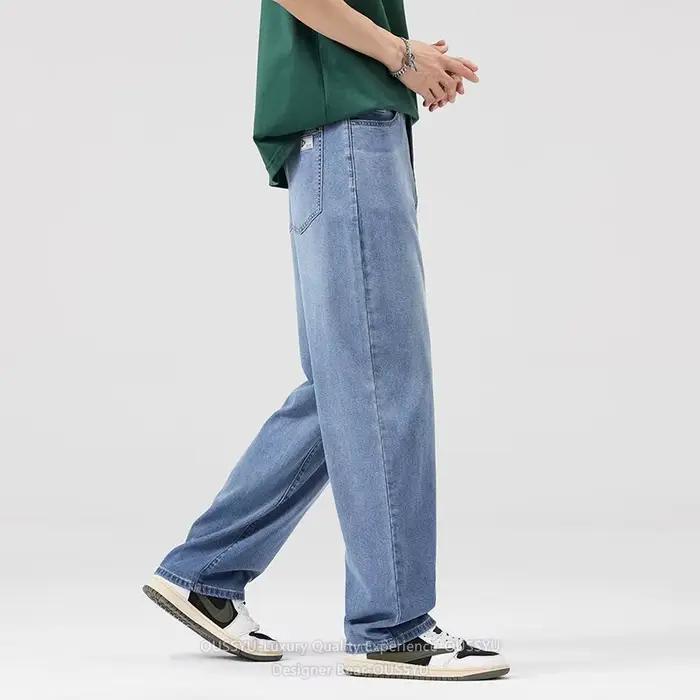 Pantalon long en jean pour homme, expérience de luxe, tissu lyocell, coupe droite ample, décontracté, pour le travail ou le streetwear occasions quotidiennes