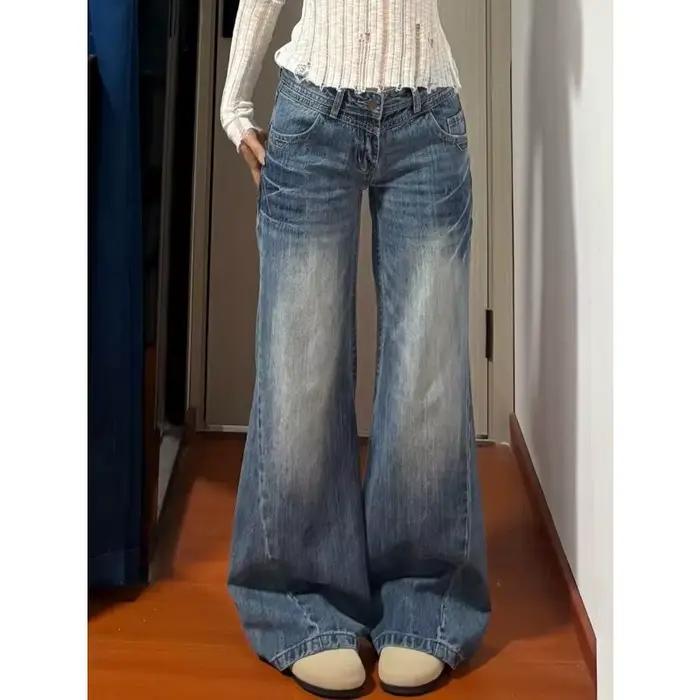 Jean délavé taille basse pour femmes
