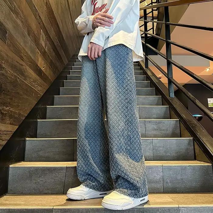 Jean homme mode hombre motif Jacquard Denim pantalon