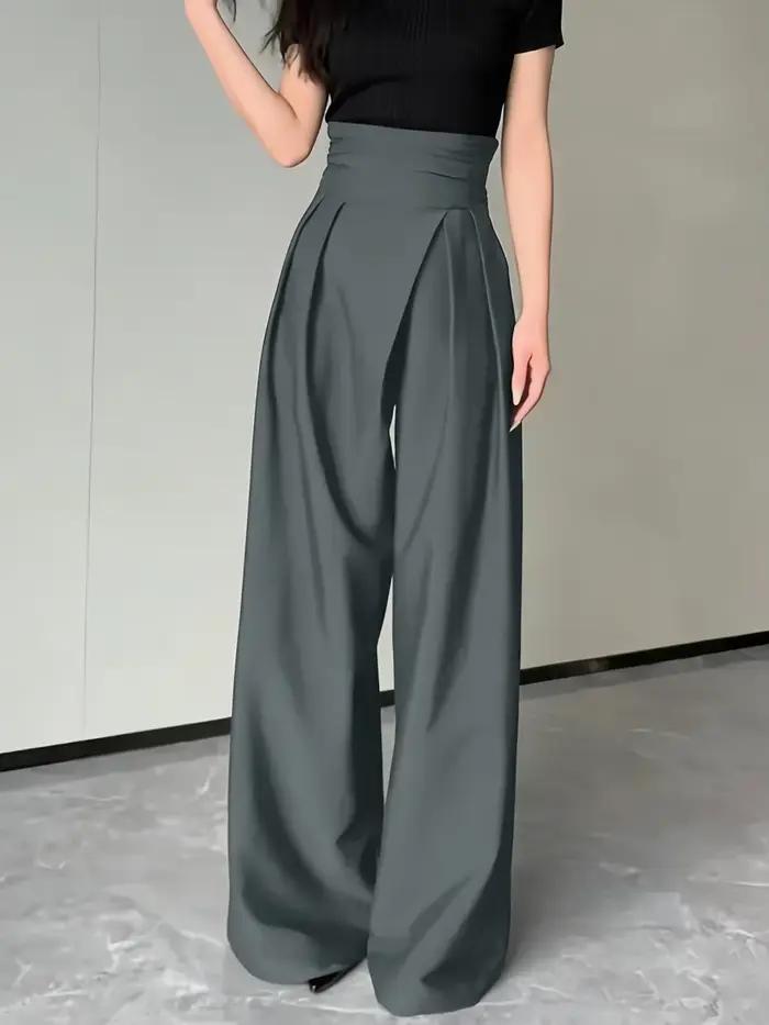 Pantalon chic gris à taille haute et jambes larges