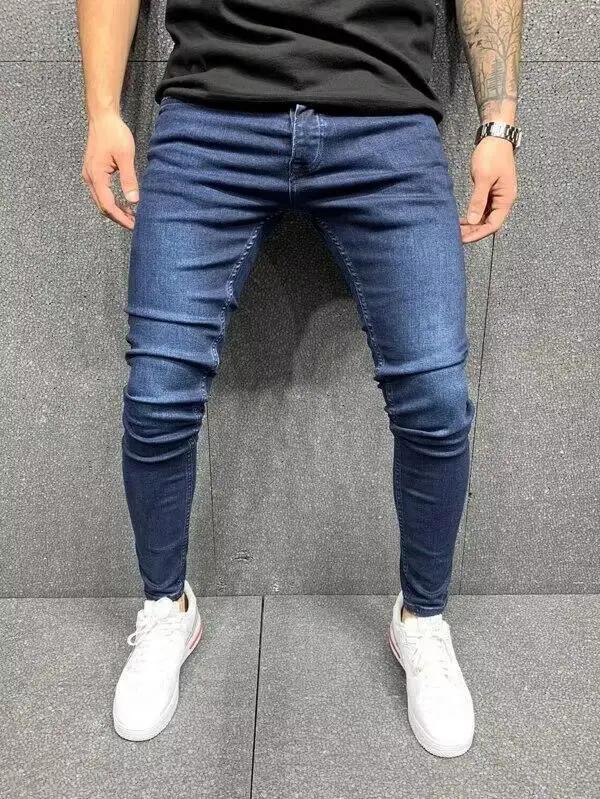 Haute qualité Stretch élastique jean moulant hommes européen américain classique solide lavé Denim pantalon décontracté pantalons Hombre Joggers