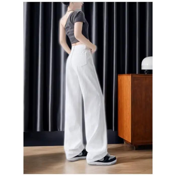 Jean droit taille haute blanc pour femme