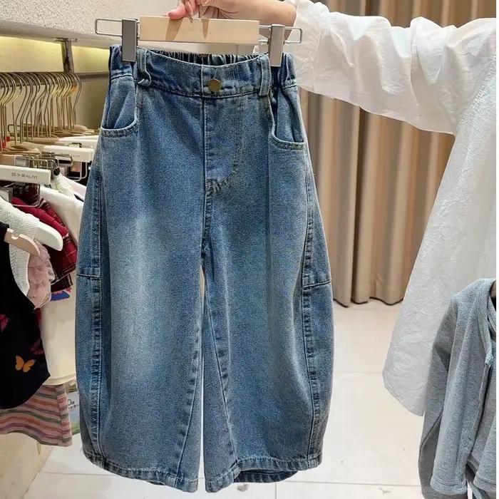 Jeans pour filles à jambes larges, coton et polyester, confortable et tendance pour les filles de 4 à 6 ans, nouveau style coréen pour l'automne