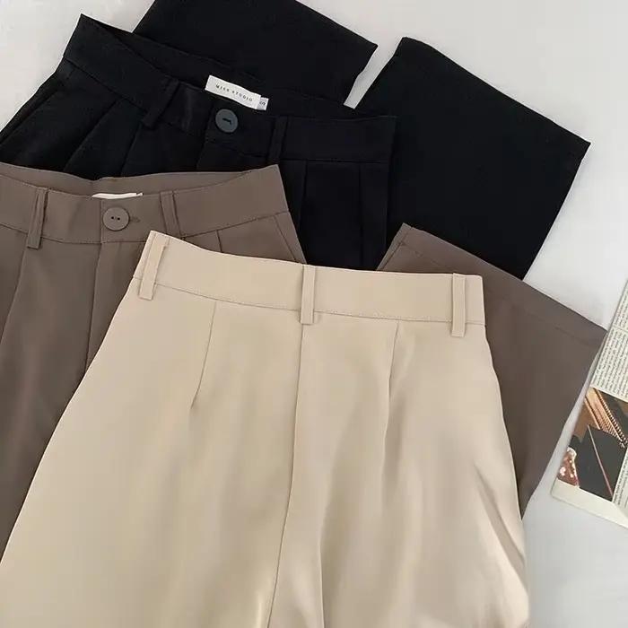 Pantalon droit taille haute pour femme mode coréenne bouton décontracté polyester viscose bureau occasions spéciales automne 2024