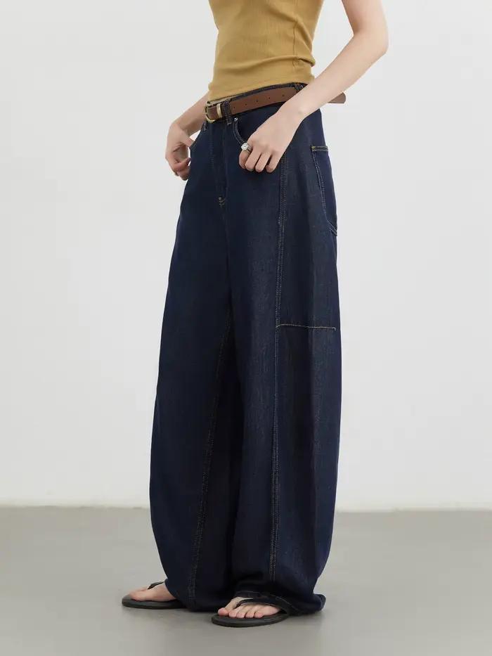 CHIC VEN femmes jean ample décontracté nouveau taille haute fendu femme jambe large Denim pantalon printemps automne 2025