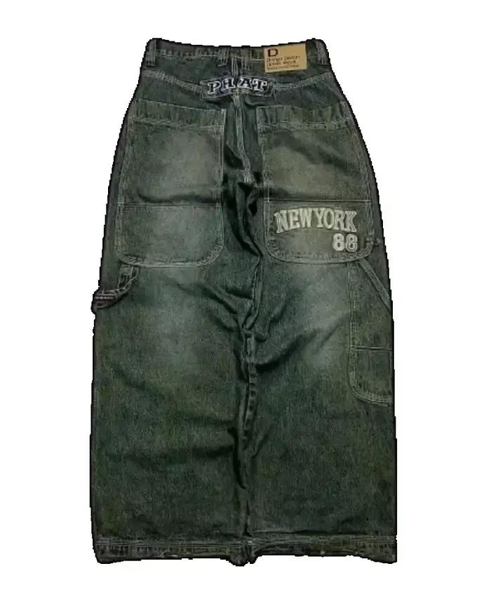 Y2K Street Jeans Hip-hop lettre broderie années 90 classique rétro jean ample et pantalon hommes et femmes taille haute