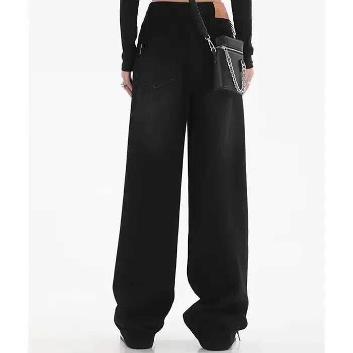 Femme taille haute coupe ajustée jambe large jean