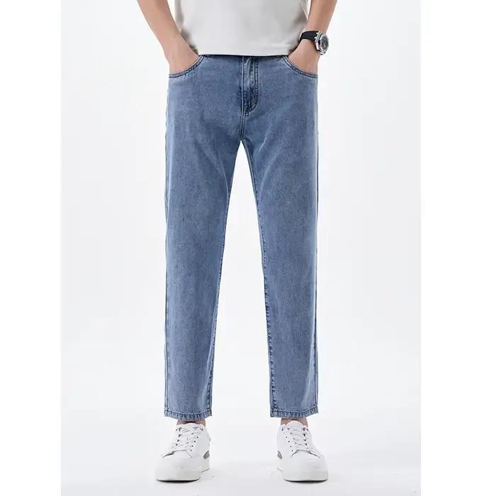 Jean Lyocell Tendance 2026 Coupe Courte Longueur Cheville Pantalon Slim Extensible Streetwear d'Été Jean Décontracté pour Homme Occasions Quotidiennes