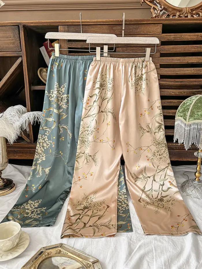 Pantalon femme taille élastique Vintage imprimé plante florale élégant confortable 2025 nouveauté