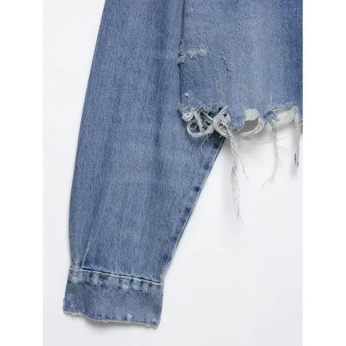 Veste courte en jean déchiré pour femmes