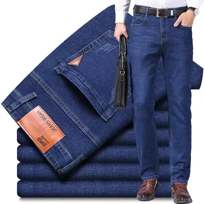 Nouveau Jean Homme en Polaire Décontracté Coupe Droite Extensible Bleu Noir Polyvalent Four Seasons Occasions Spéciales